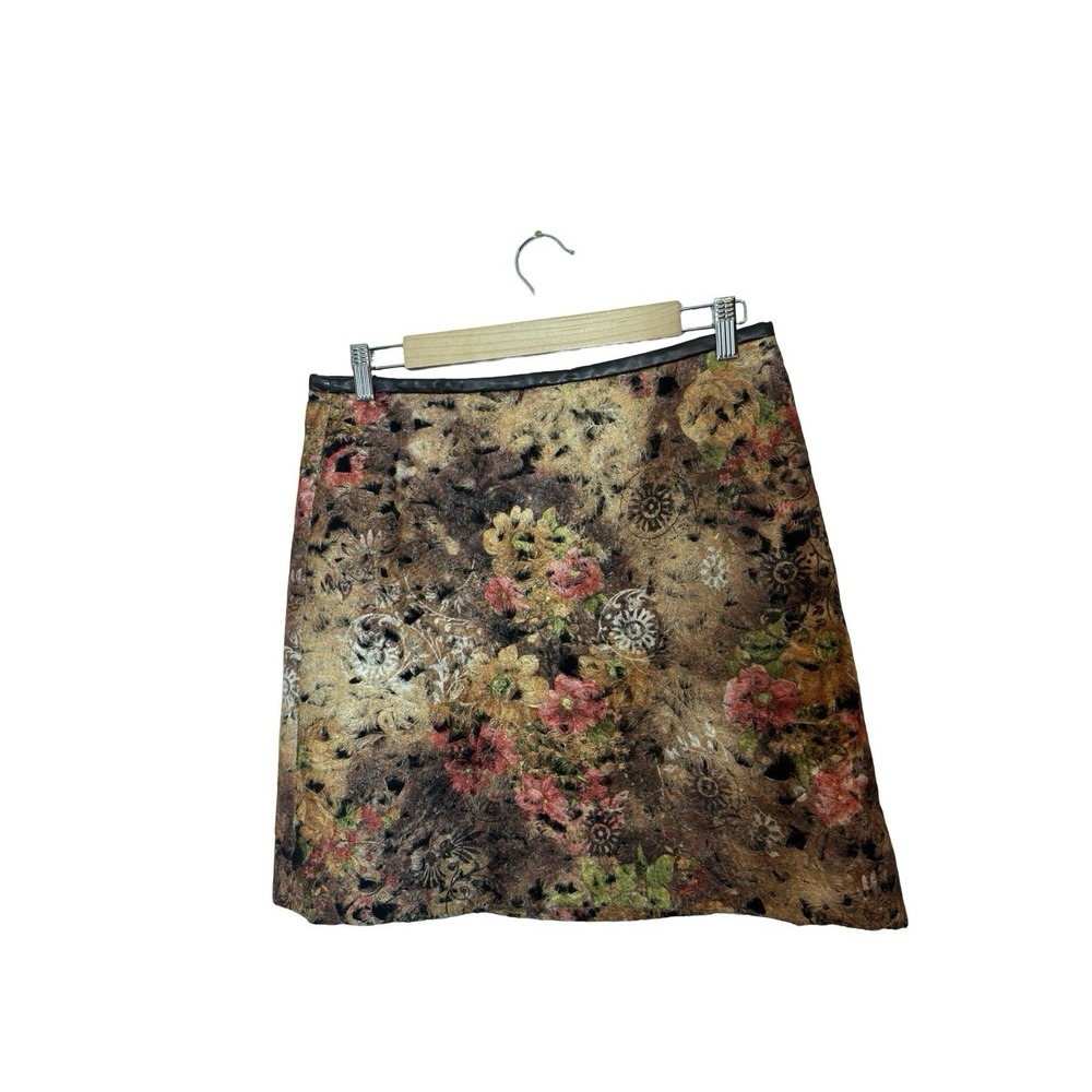 Etcetera Skirt Womens 8 Brown Pink Textured Floral Lined Zip Knee Length A-line